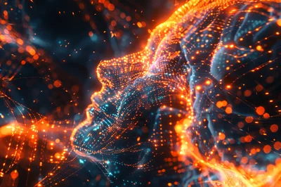 Abstract Digital Human Profile With Glowing Particle Network