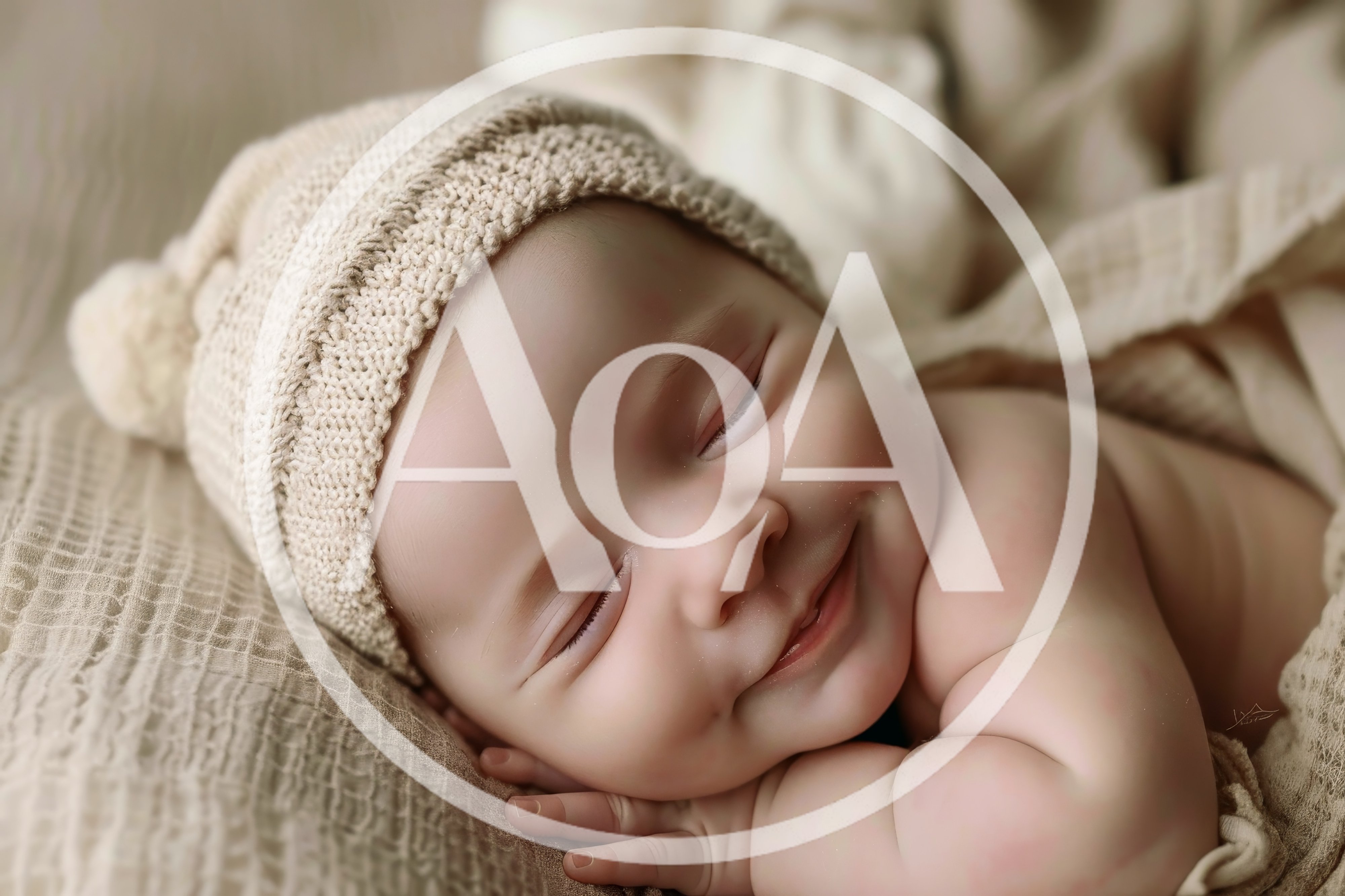 Sleeping Newborn Baby Wearing A Knitted Hat