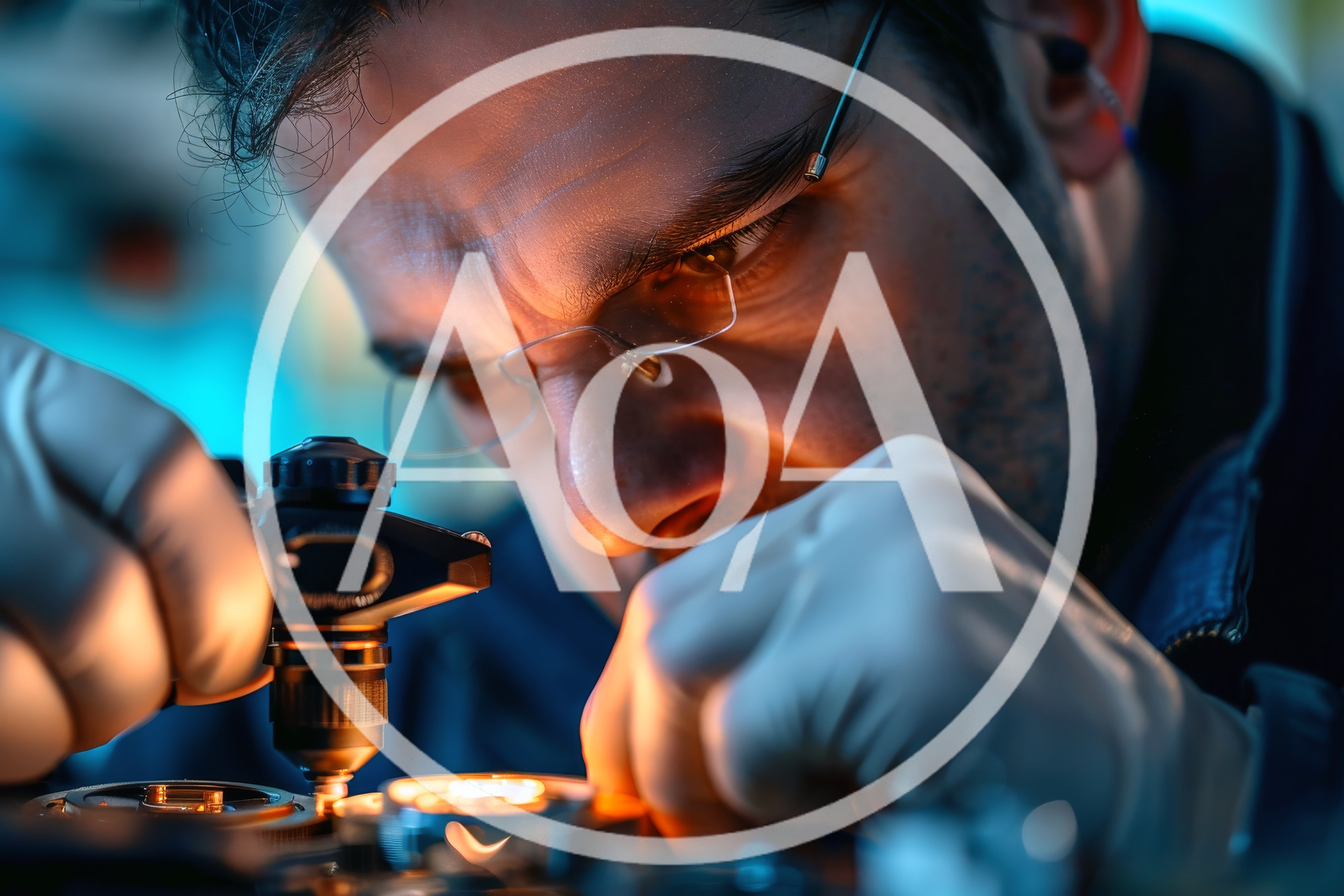 Technician Inspecting Precision Components Under Microscope