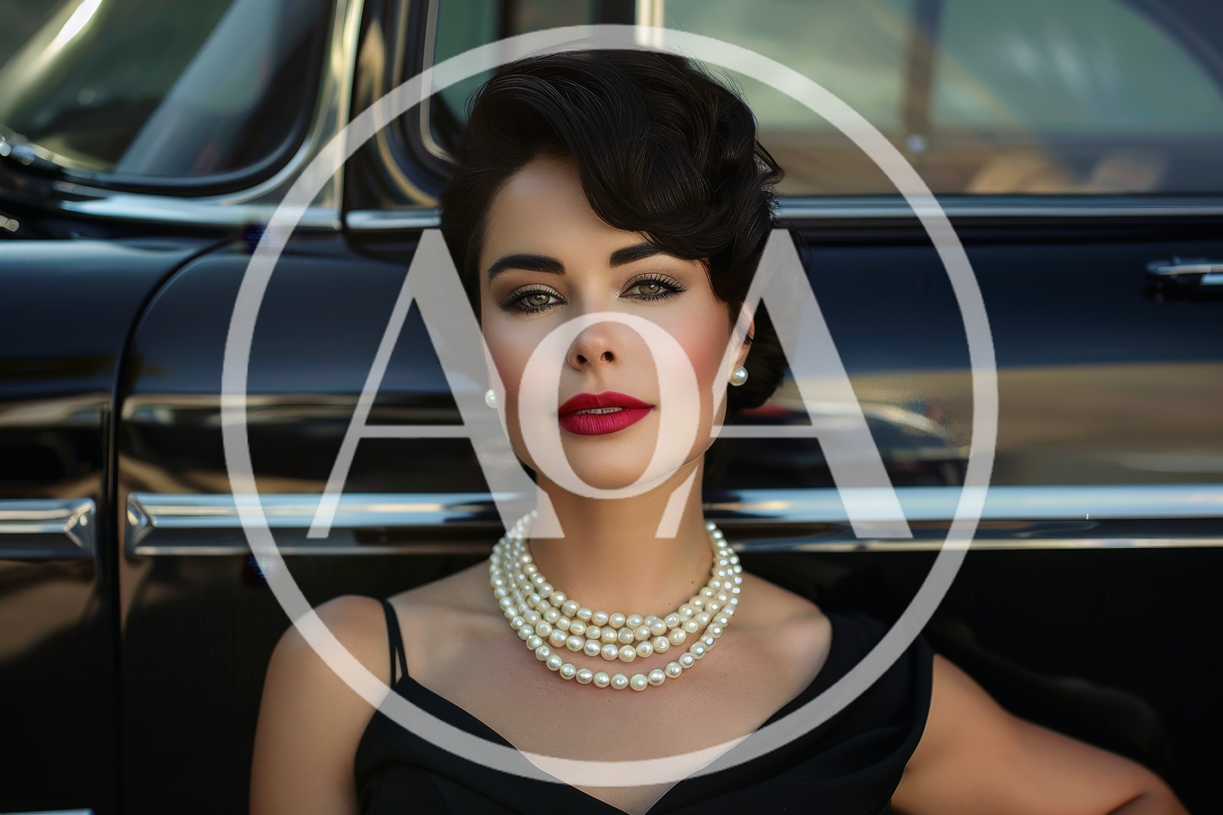 Elegant Woman With Vintage Hairstyle And Pearl Necklace