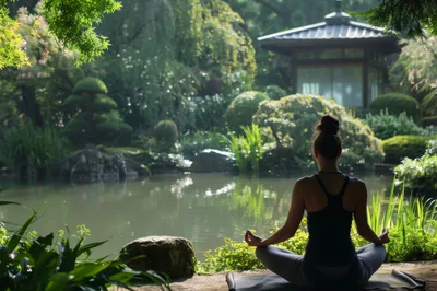 Woman Meditating In A Serene Japanese Garden