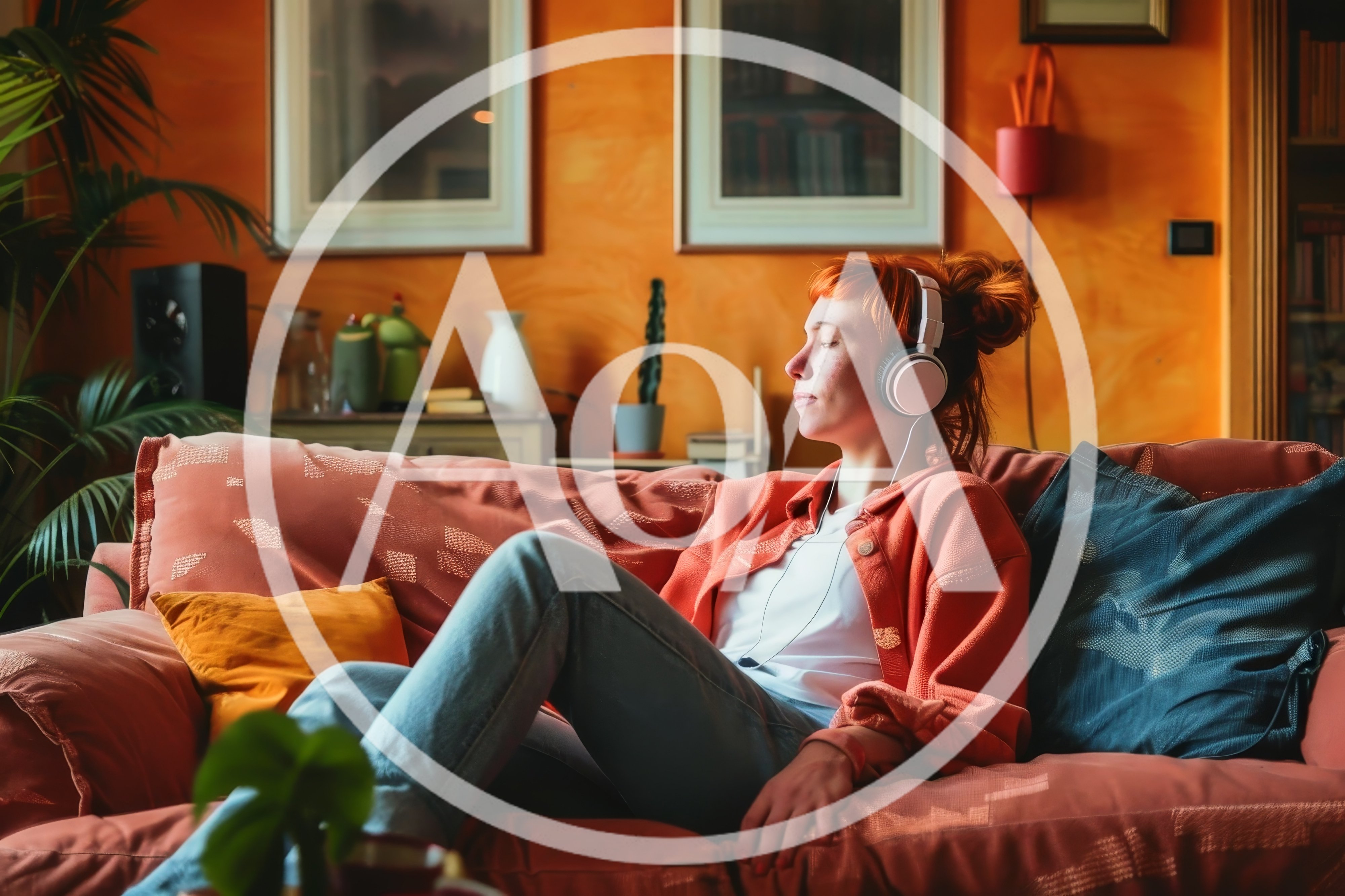 Young Woman Relaxing On Sofa Listening To Music