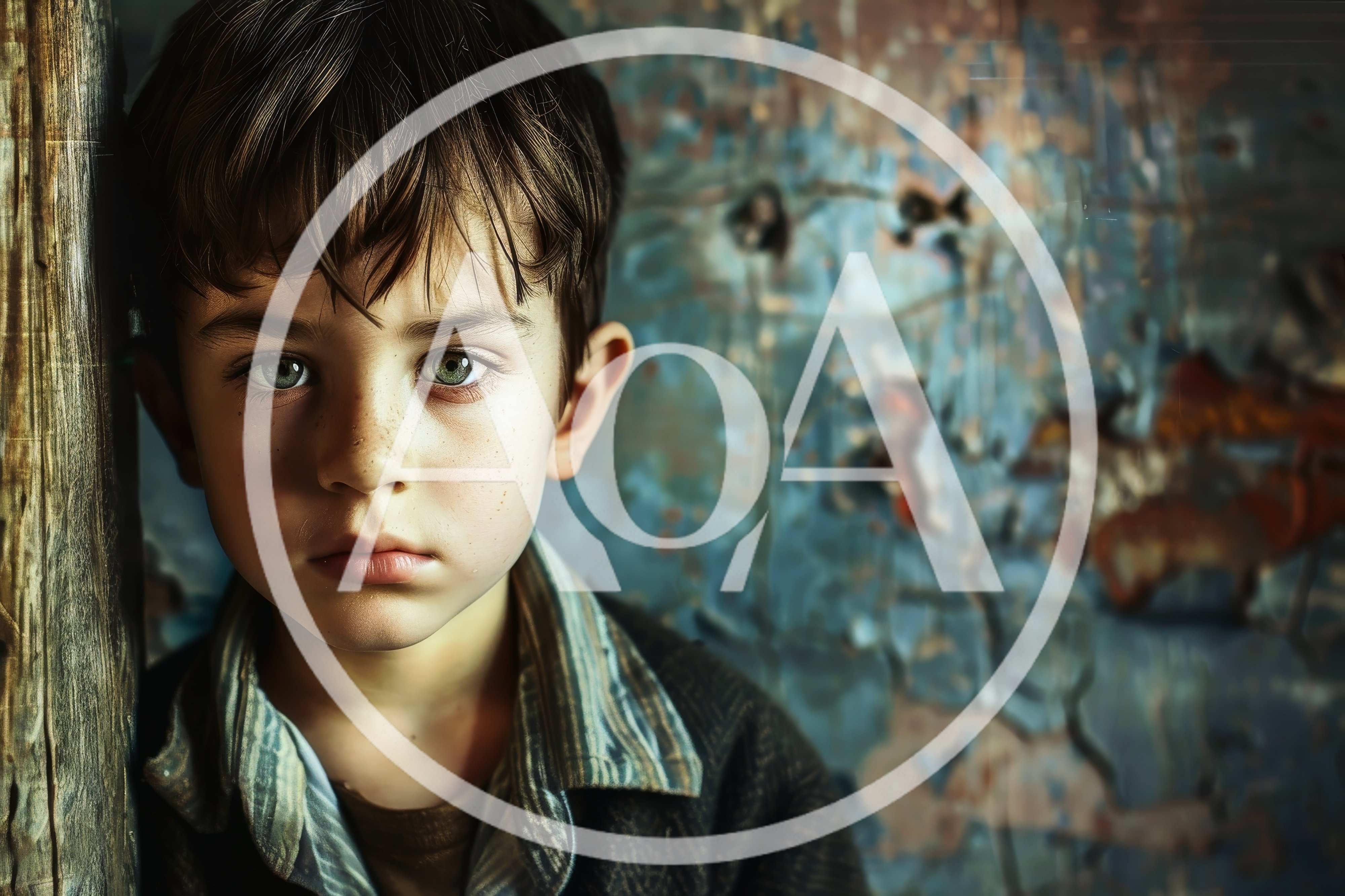 Portrait Of A Young Boy With Intense Green Eyes