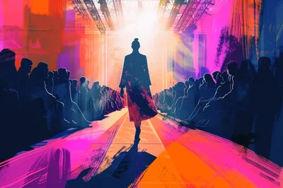 Fashion Model Walking Down A Vibrant Runway