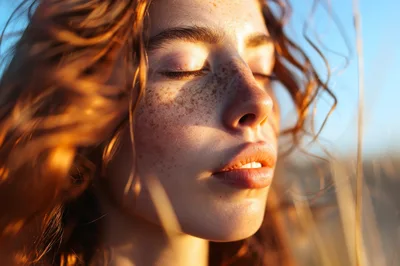 Close Up Portrait Of A Woman With Freckles