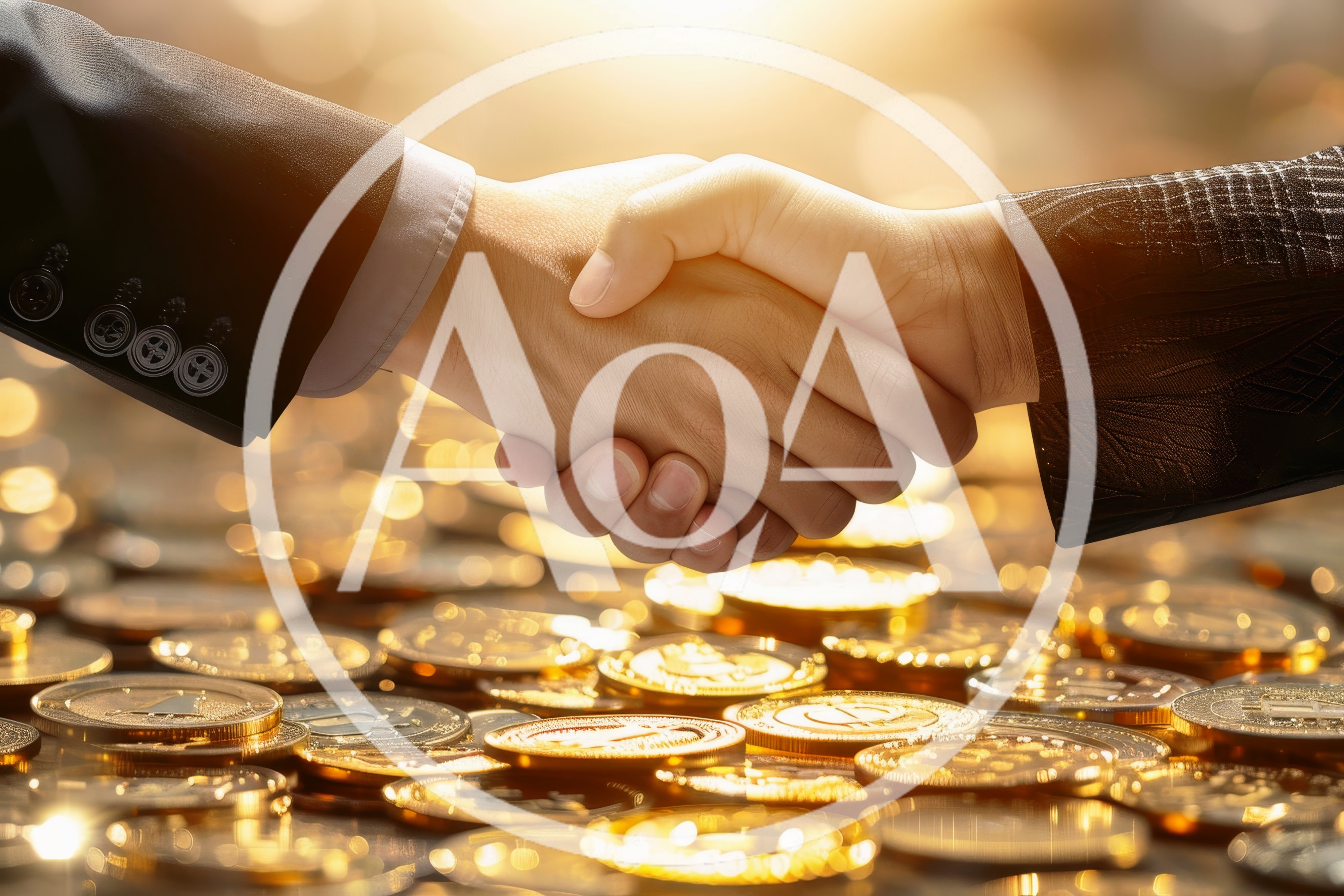 Business Handshake Over A Pile Of Gold Coins