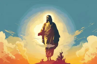 Jesus Christ Standing In Radiant Golden Light