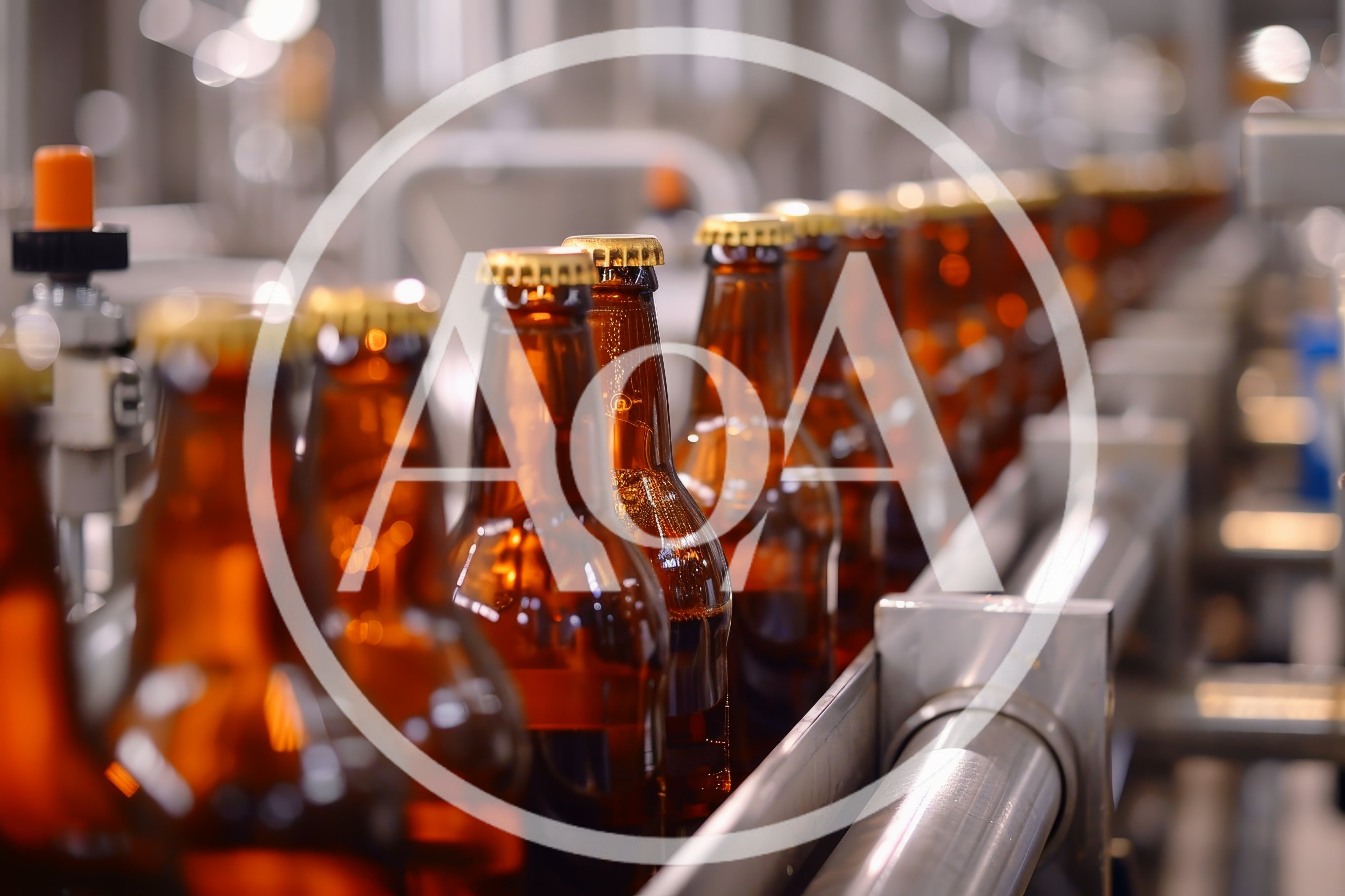 Brown Beer Bottles Moving Along Industrial Conveyor Belt