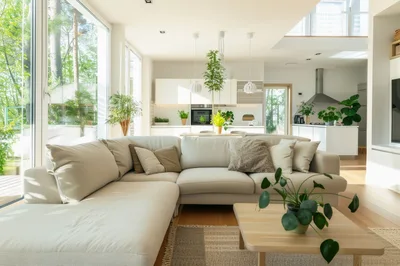 Modern Open Concept Living Room With Kitchen