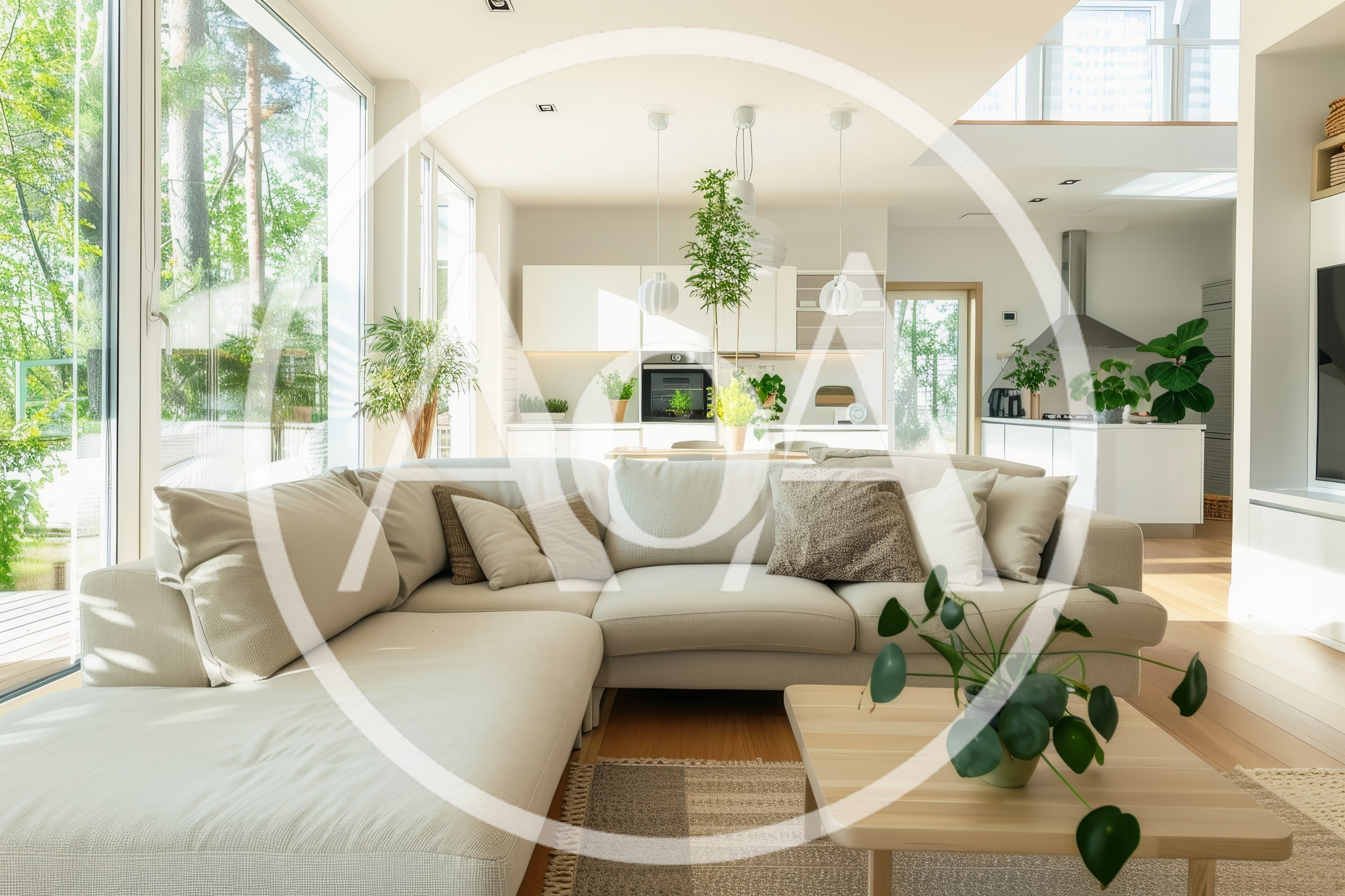 Modern Open Concept Living Room With Kitchen