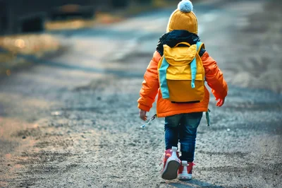 Young Child Walking Alone Down A Rural Road