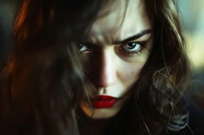 Close Up Portrait Of A Woman With Intense Gaze