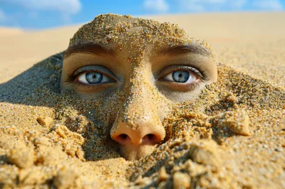 Human Face Buried In Desert Sand