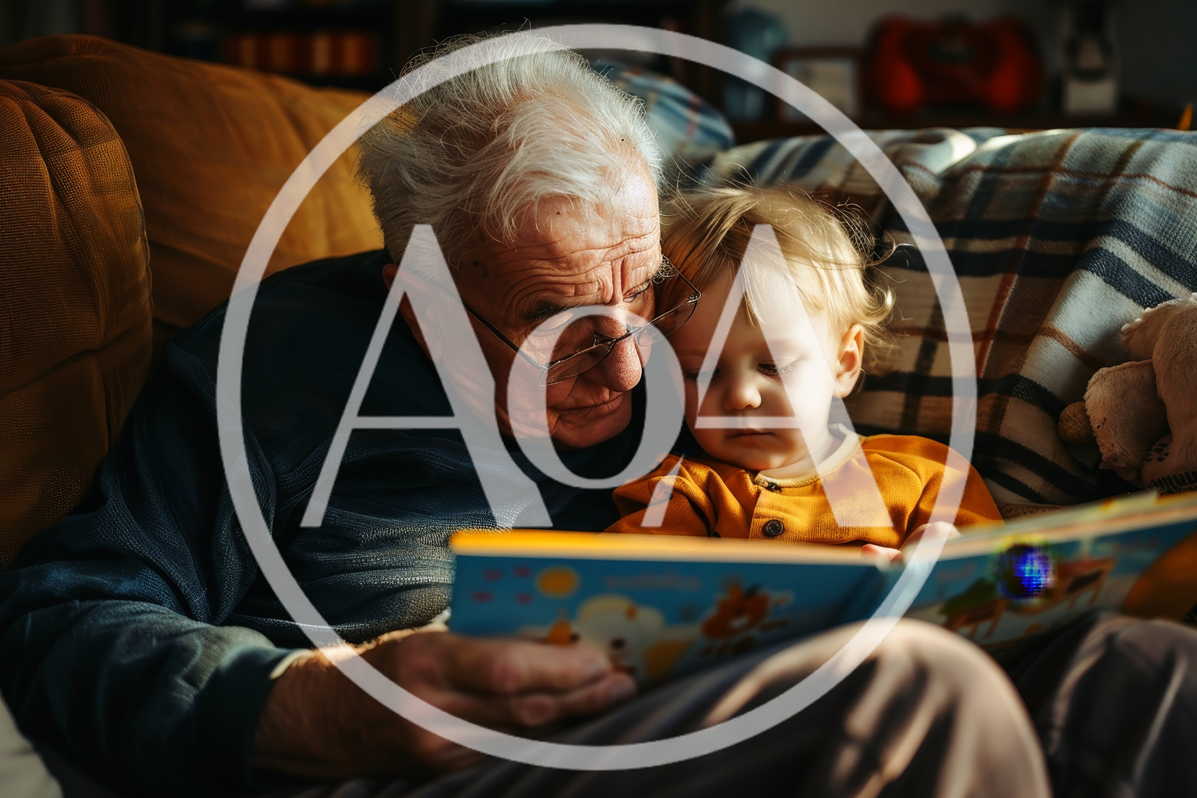 Grandfather Reading A Storybook To His Young Grandchild