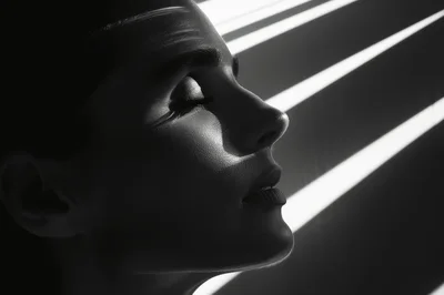 Close Up Portrait Of A Woman With Dramatic Lighting