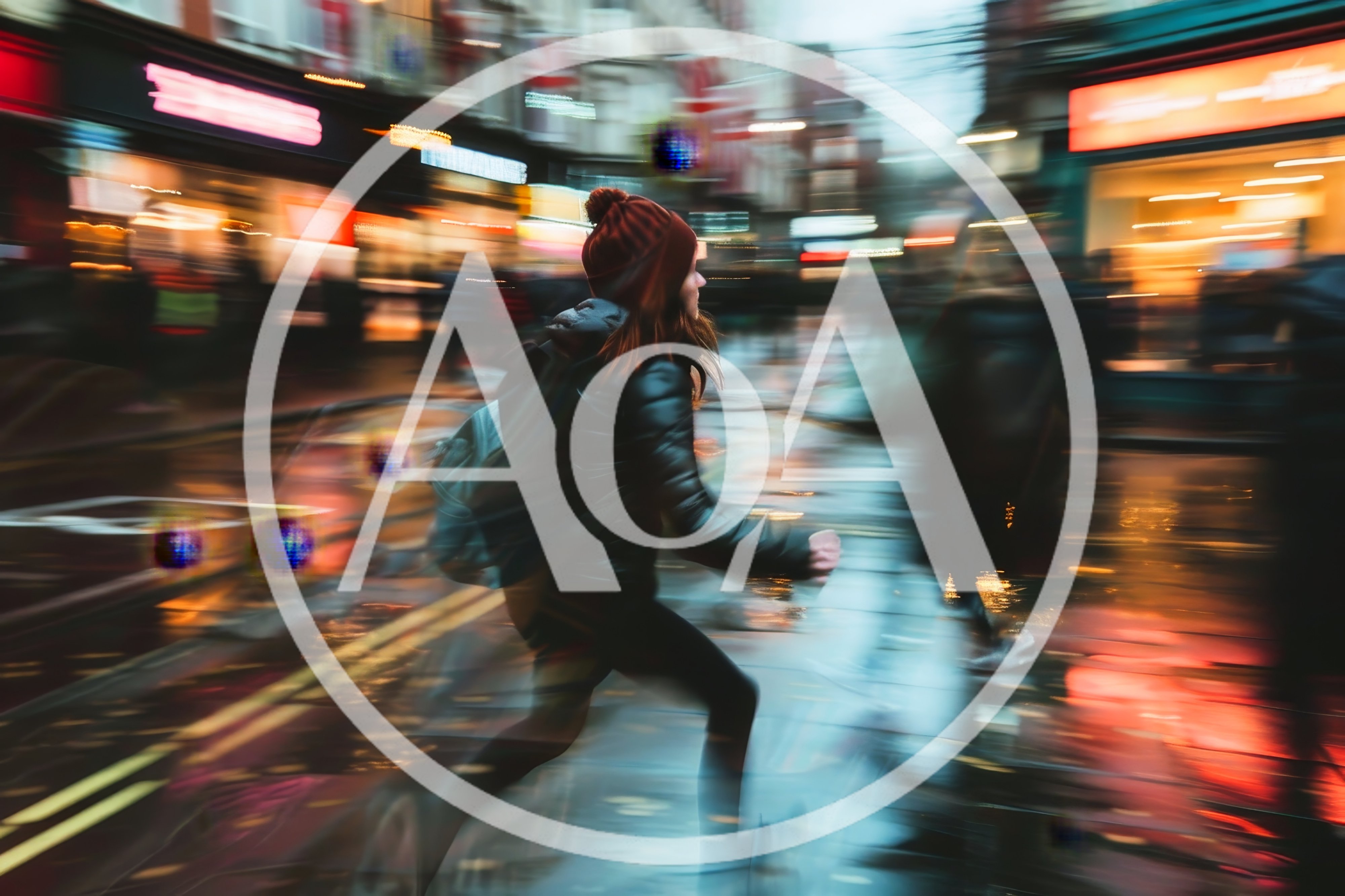 Young Woman Running Through Busy City Street