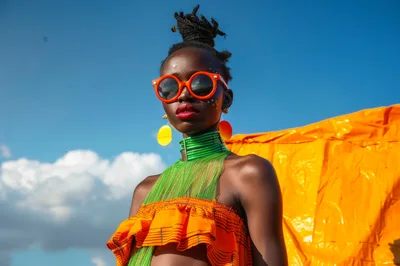 Fashion Portrait Of A Woman In Vibrant Orange And Green