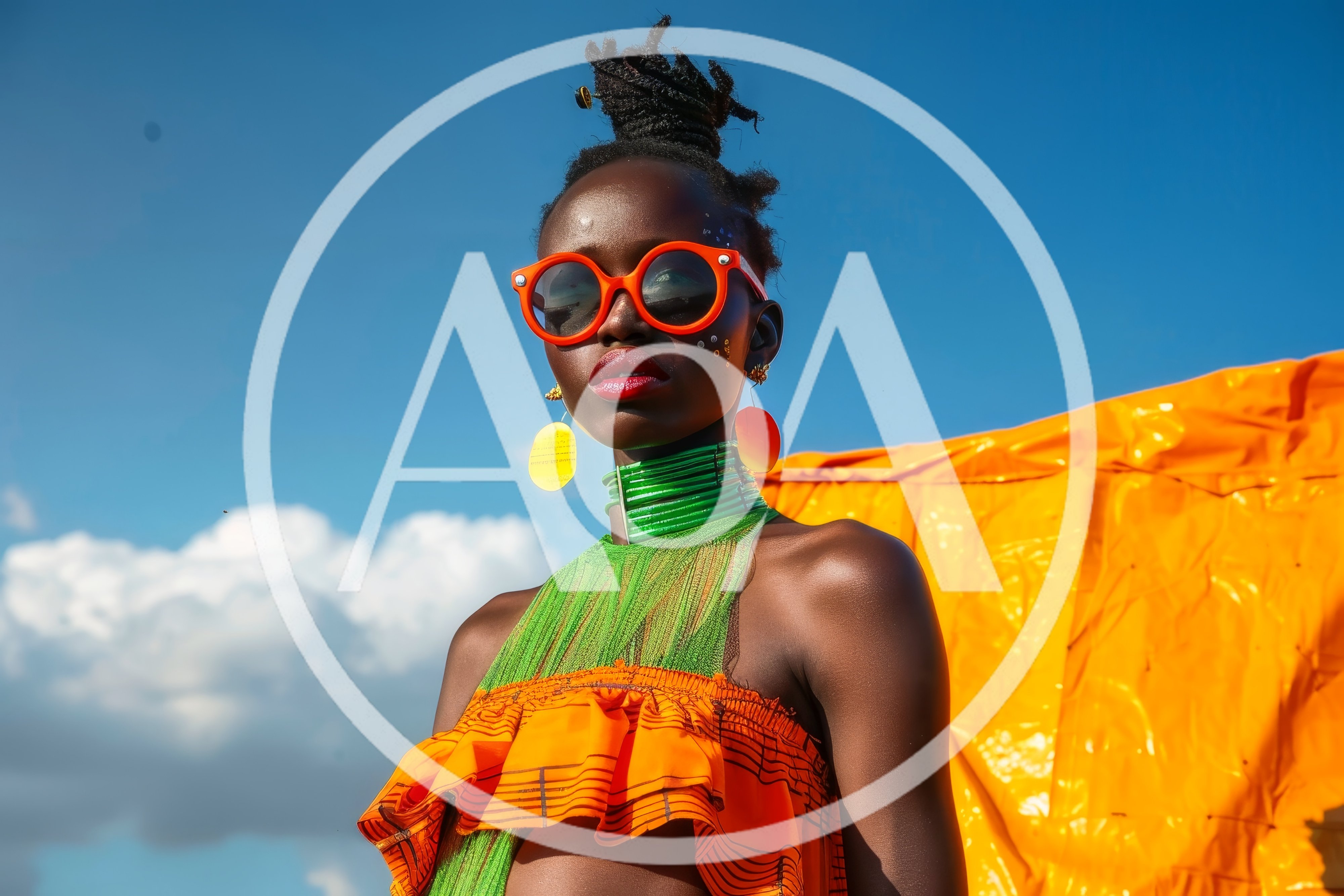 Fashion Portrait Of A Woman In Vibrant Orange And Green
