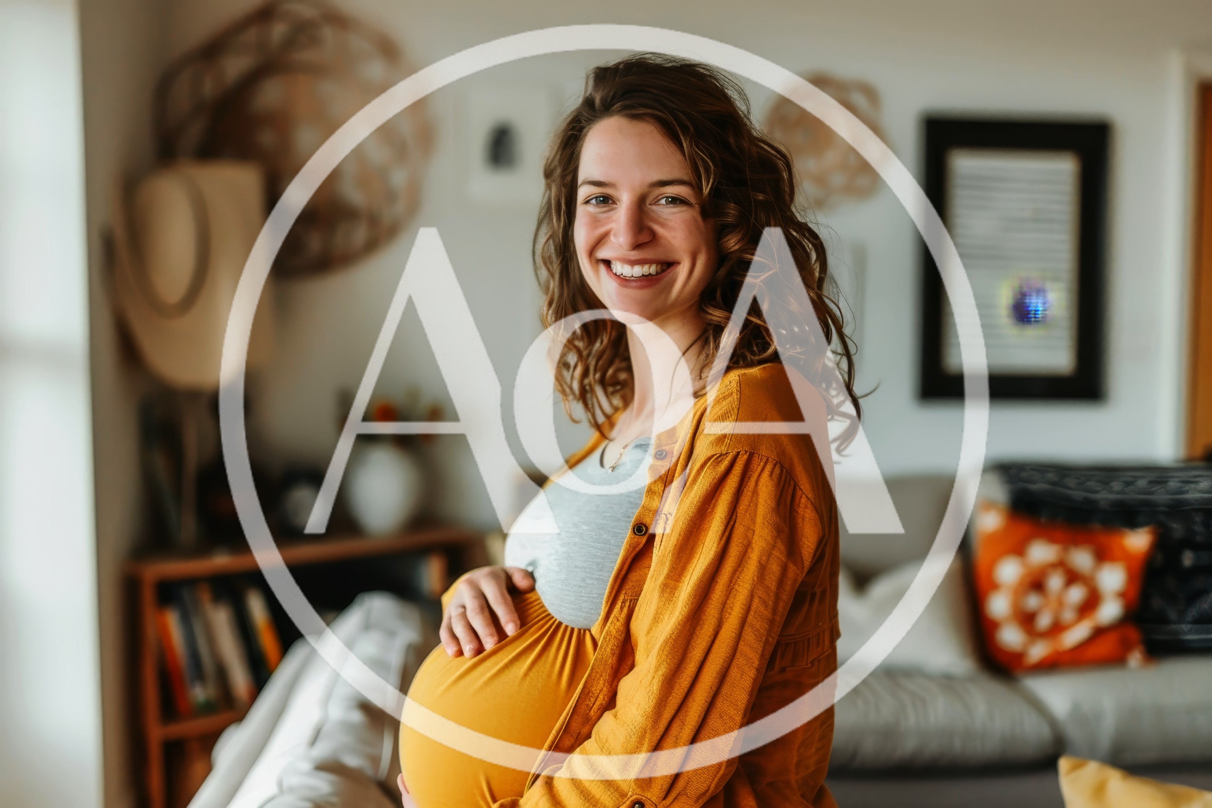 Smiling Pregnant Woman In A Cozy Living Room