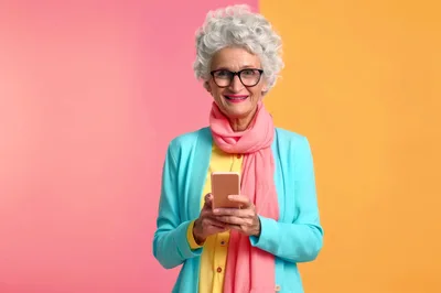 Stylish Senior Woman Using Smartphone
