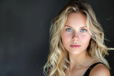 Portrait Of A Young Blonde Woman With Blue Eyes