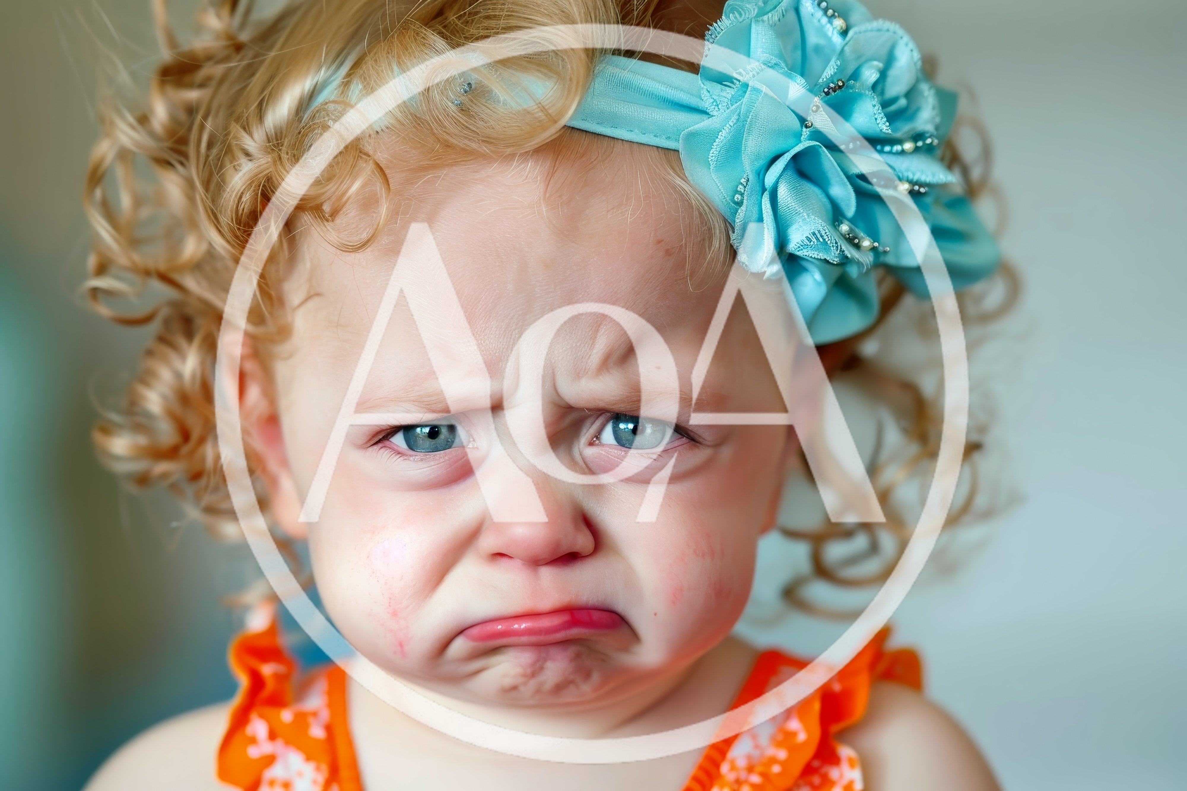 Toddler Girl With Curly Hair Making A Sad Face