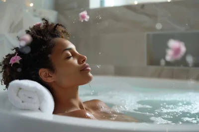 Young Woman Relaxing In A Luxurious Bubble Bath