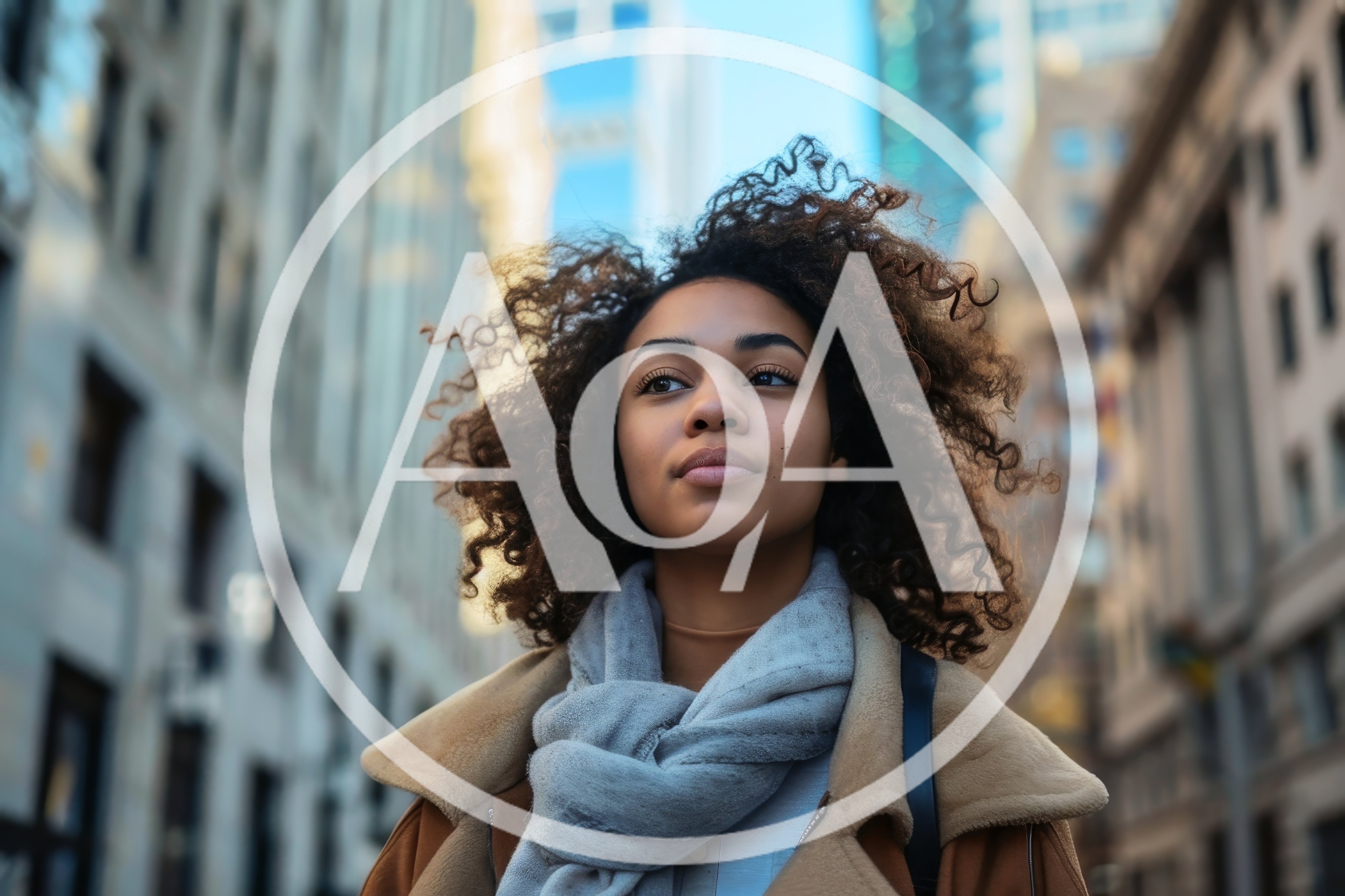 Young Woman With Curly Hair Walking In City