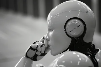 Thoughtful Humanoid Robot Resting Chin On Hand