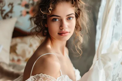 Portrait Of A Young Woman With Curly Hair