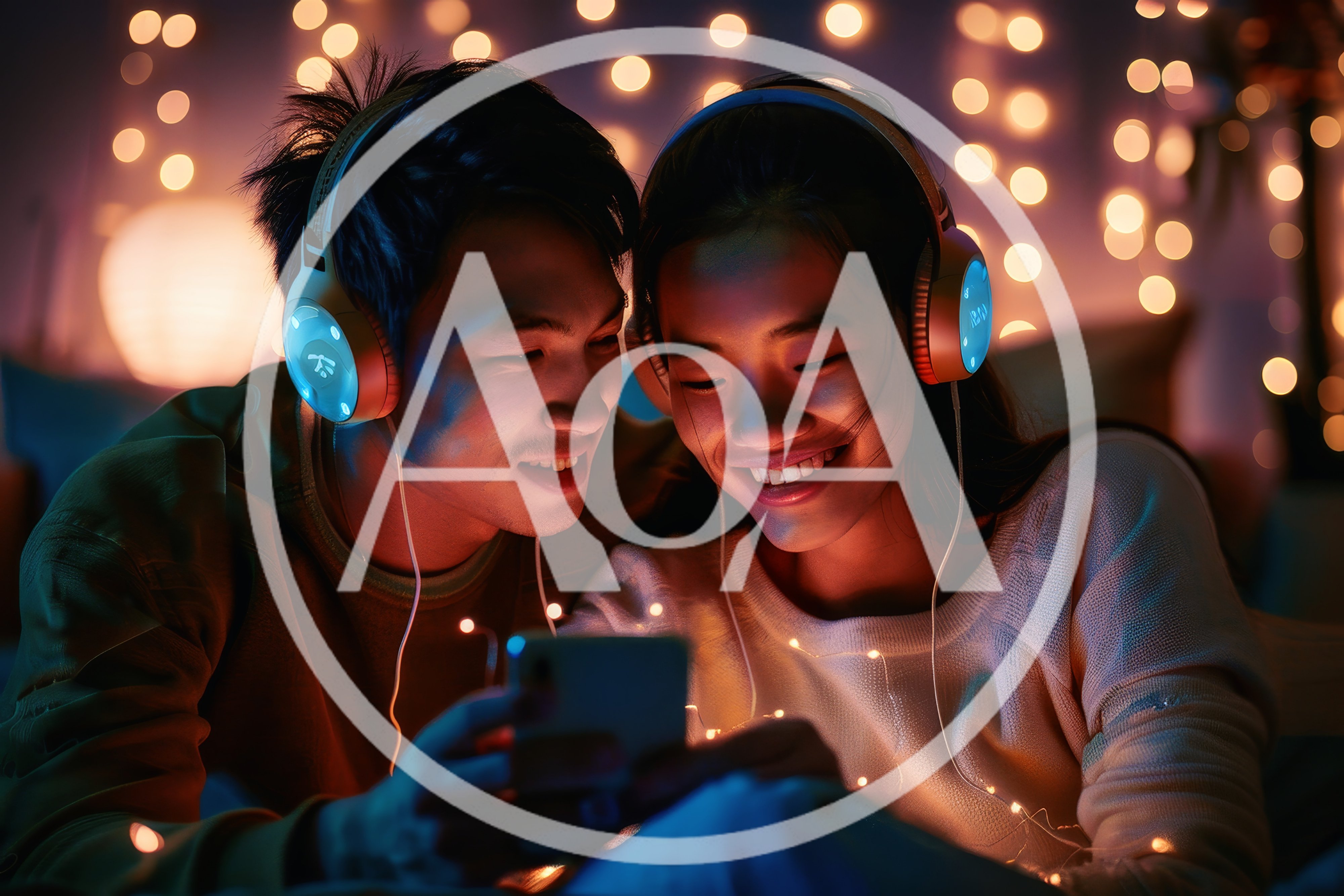 Young Couple Listening To Music Together At Night