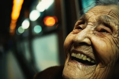 Close Up Portrait Of An Elderly Woman Laughing
