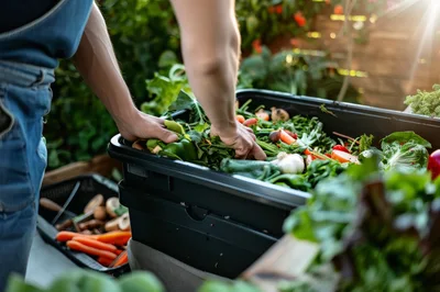 Farmer Sorting Freshly Harvested Organic Vegetables In Garden