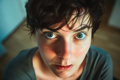Close Up Portrait Of A Woman Looking Up