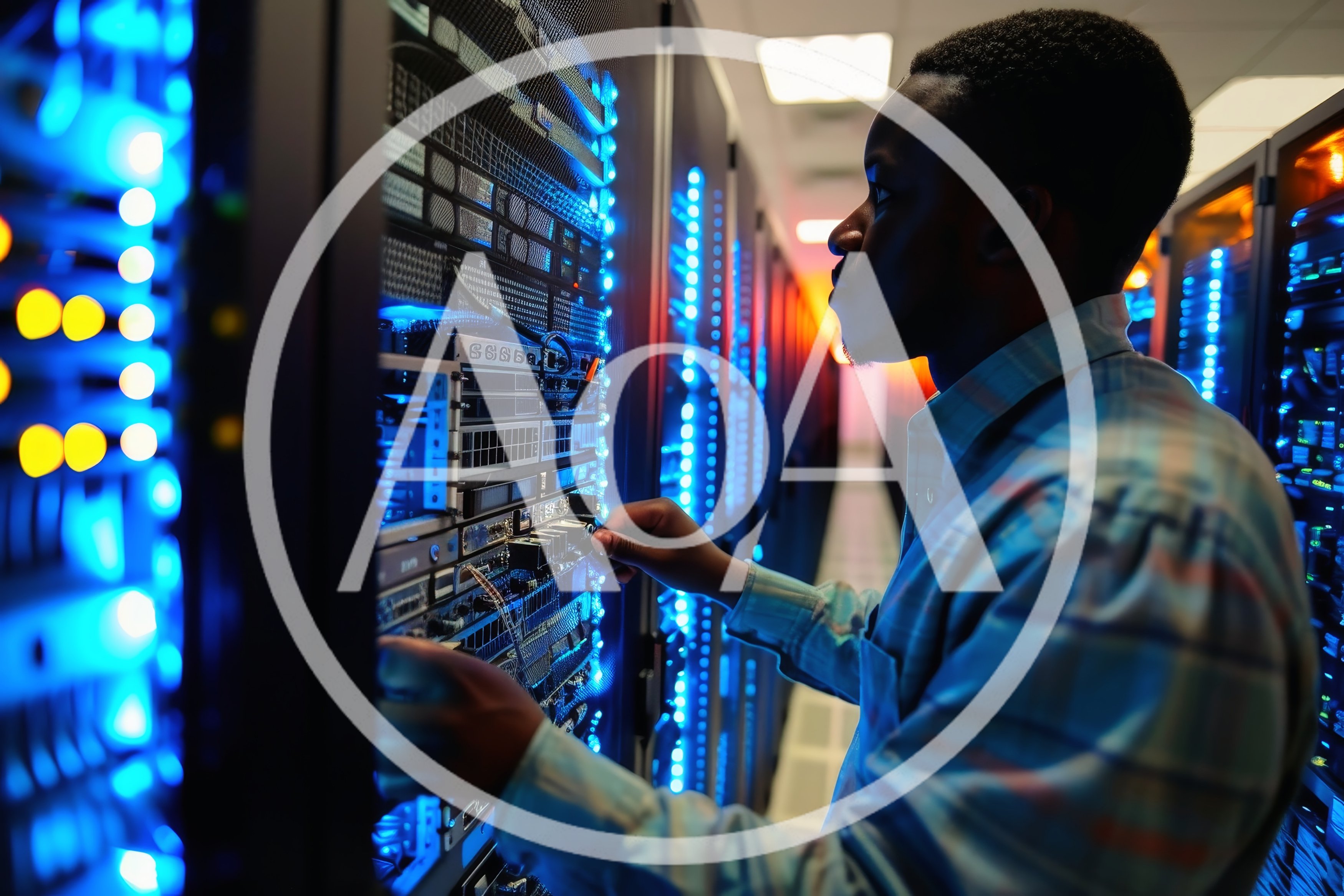 IT Technician Working On Server Rack In Data Center
