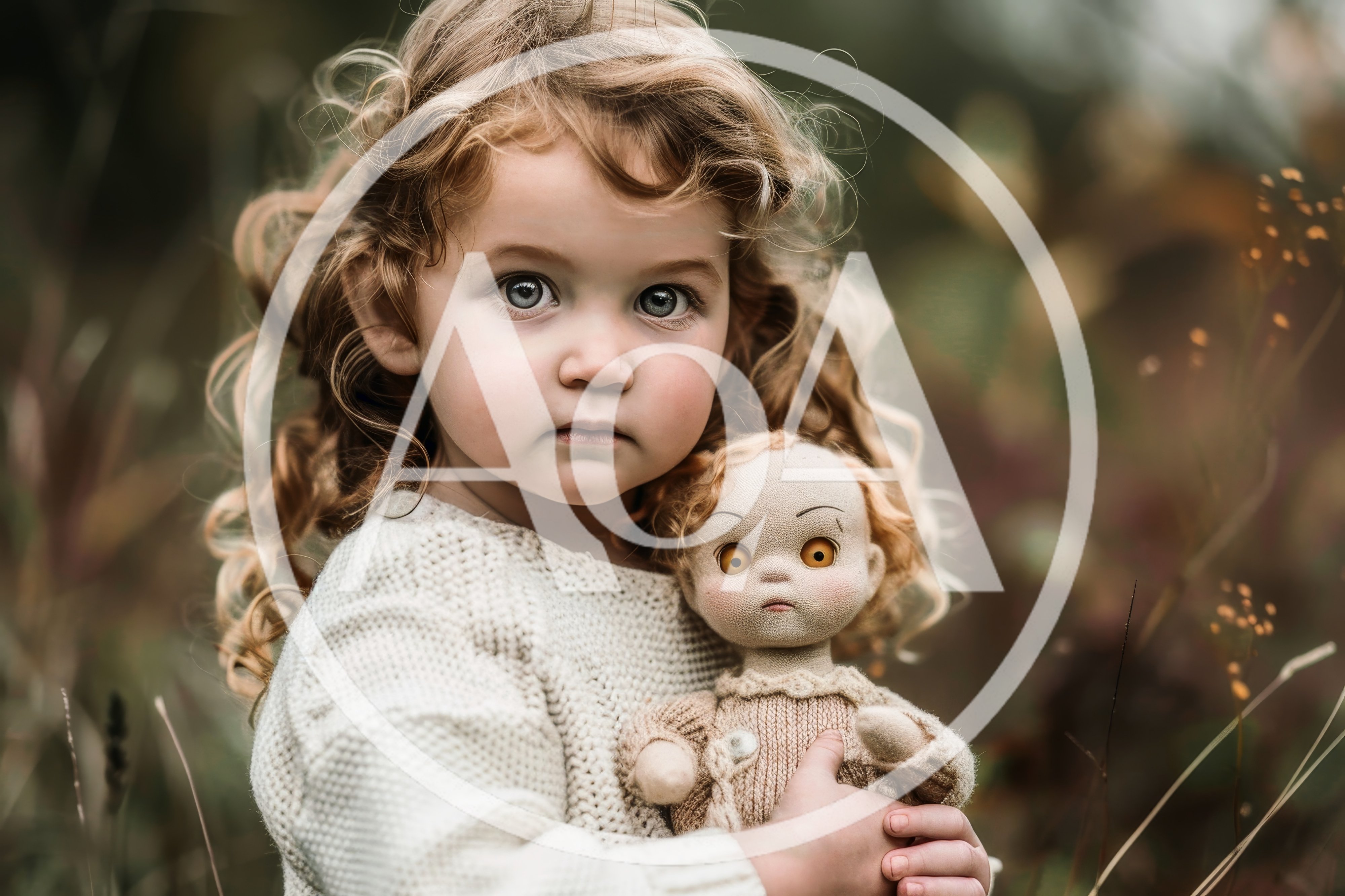 Young Girl Holding A Vintage Doll Outdoors