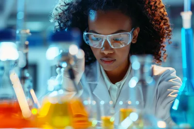 Female Scientist Conducting Chemical Research In Laboratory