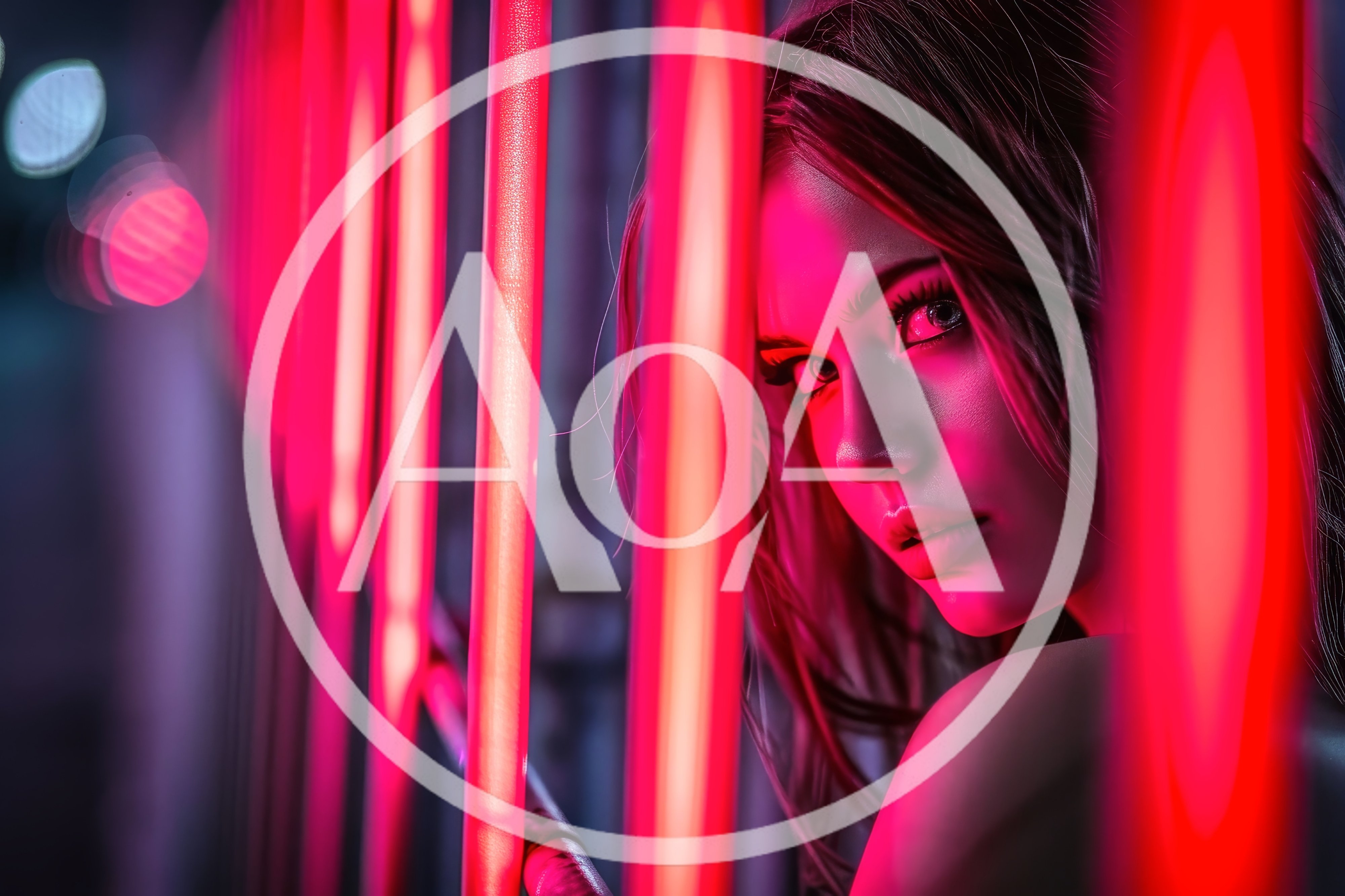 Portrait Of A Young Woman Behind Neon Lights