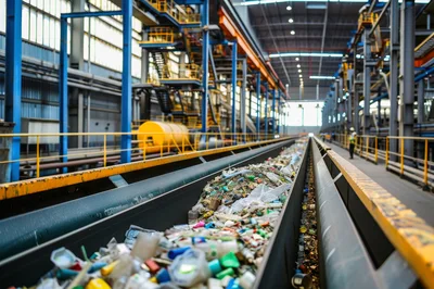 Industrial Conveyor Belt Transporting Recyclable Waste Materials