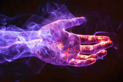 Ethereal Human Hand Made Of Glowing Energy And Smoke