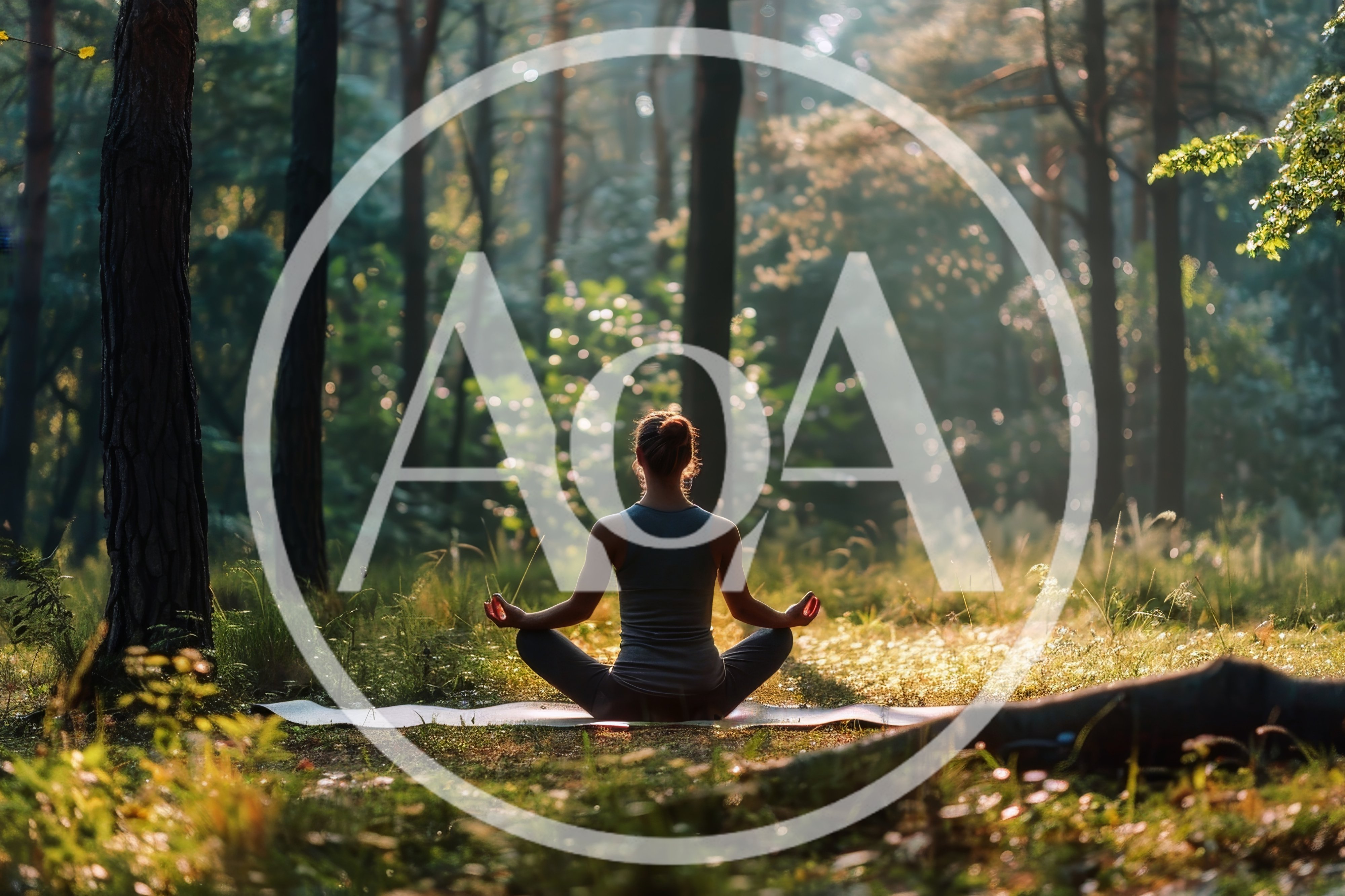 Woman Practicing Yoga Meditation In A Sunlit Forest