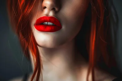 Close Up Of Woman With Red Lips And Hair