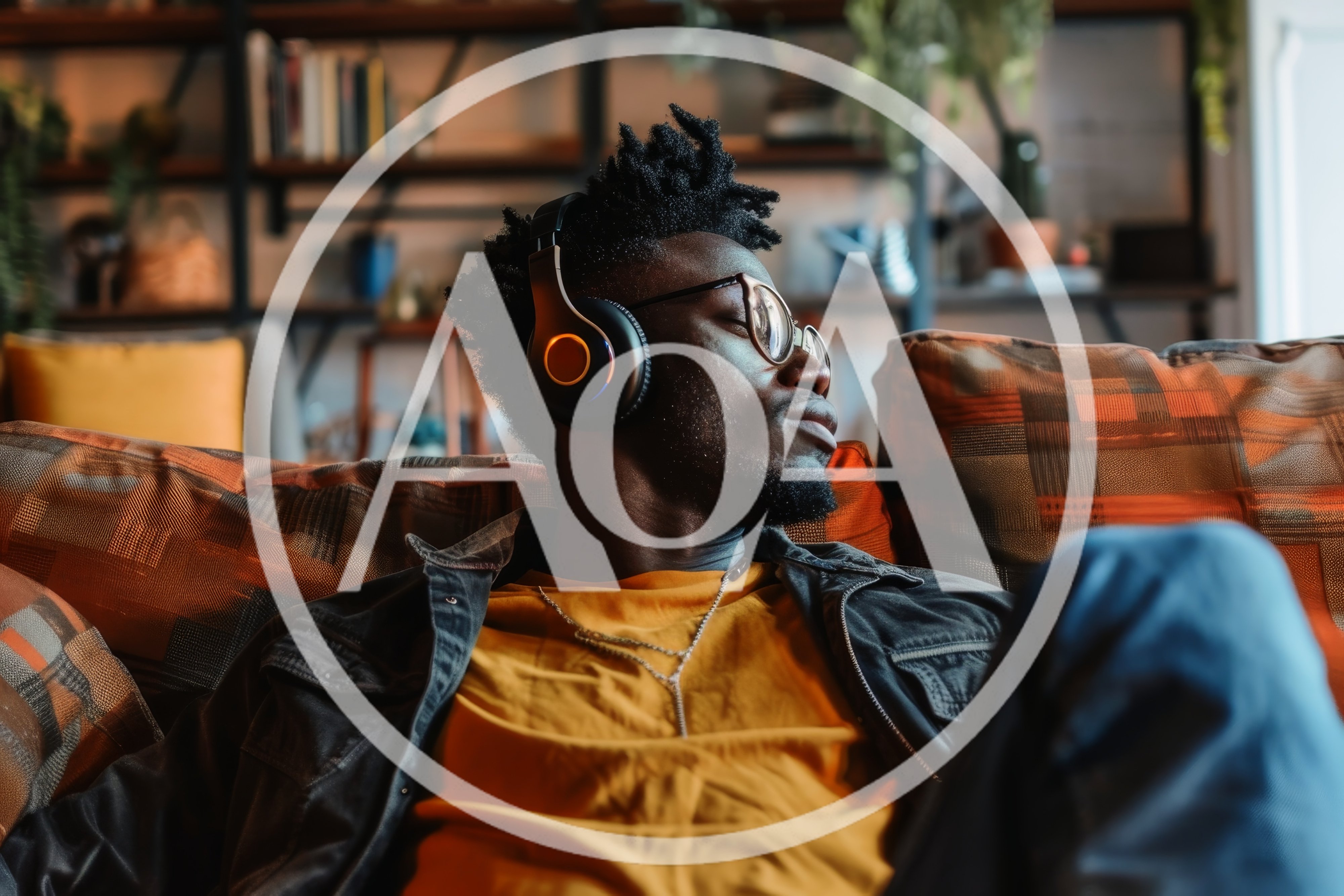 Young Black Man Relaxing On Sofa With Headphones