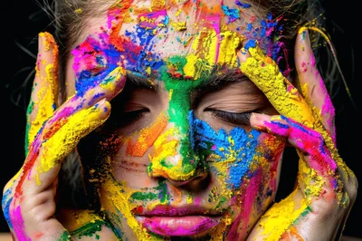 Woman Covered In Vibrant Holi Festival Colored Powder