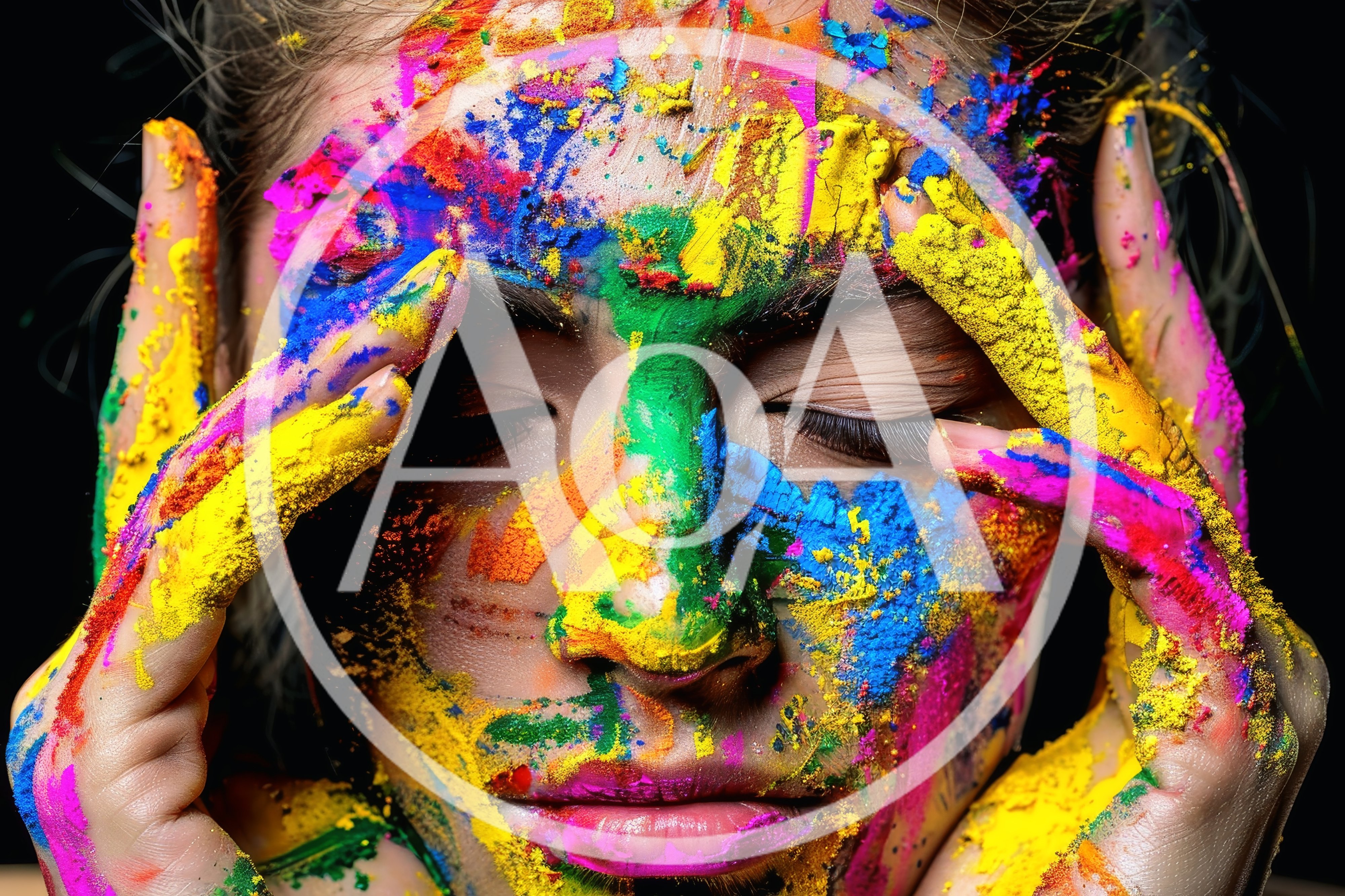Woman Covered In Vibrant Holi Festival Colored Powder