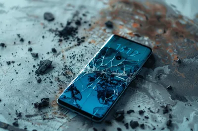 Broken Smartphone Screen On A Gritty Textured Surface