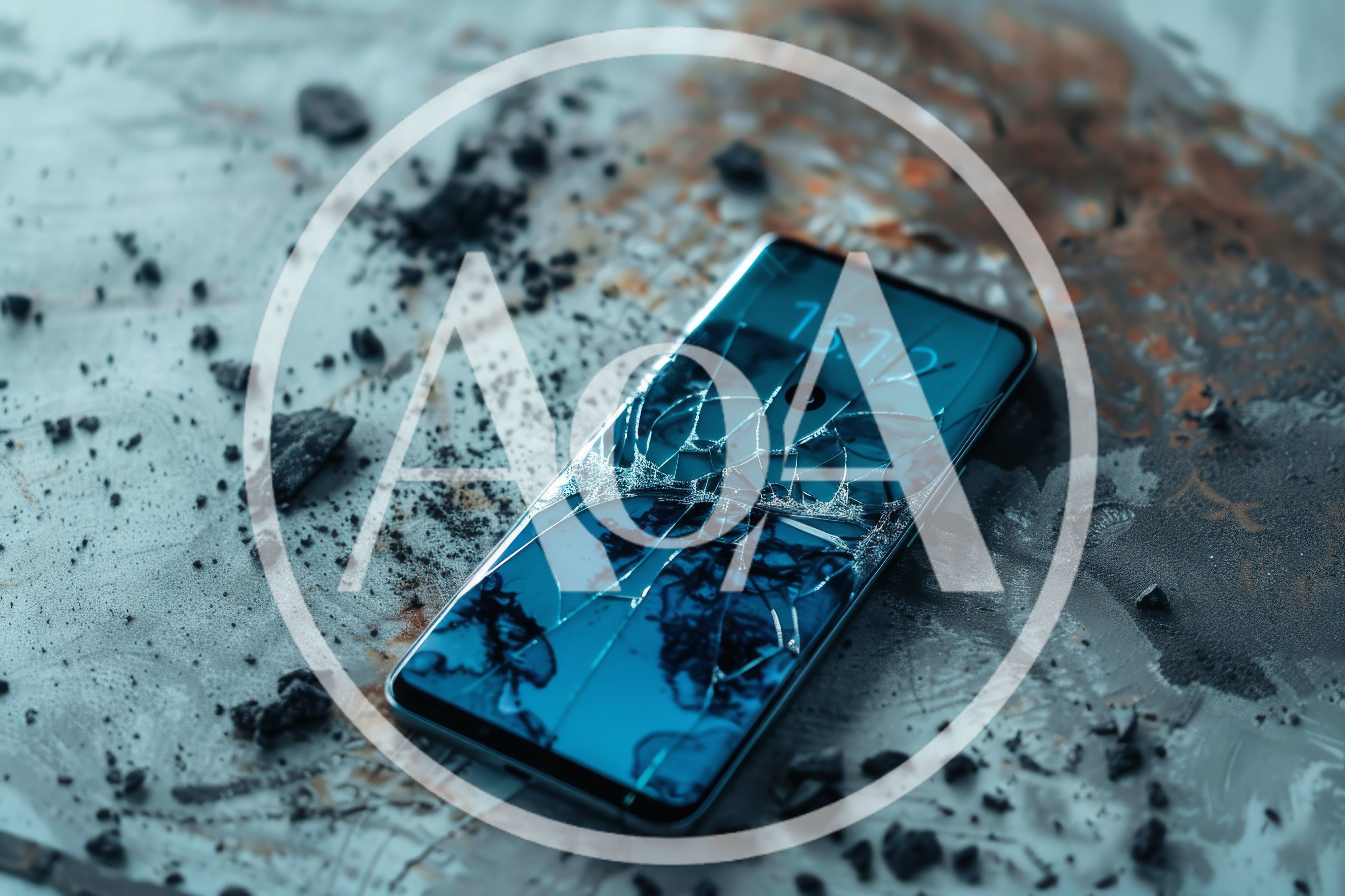 Broken Smartphone Screen On A Gritty Textured Surface