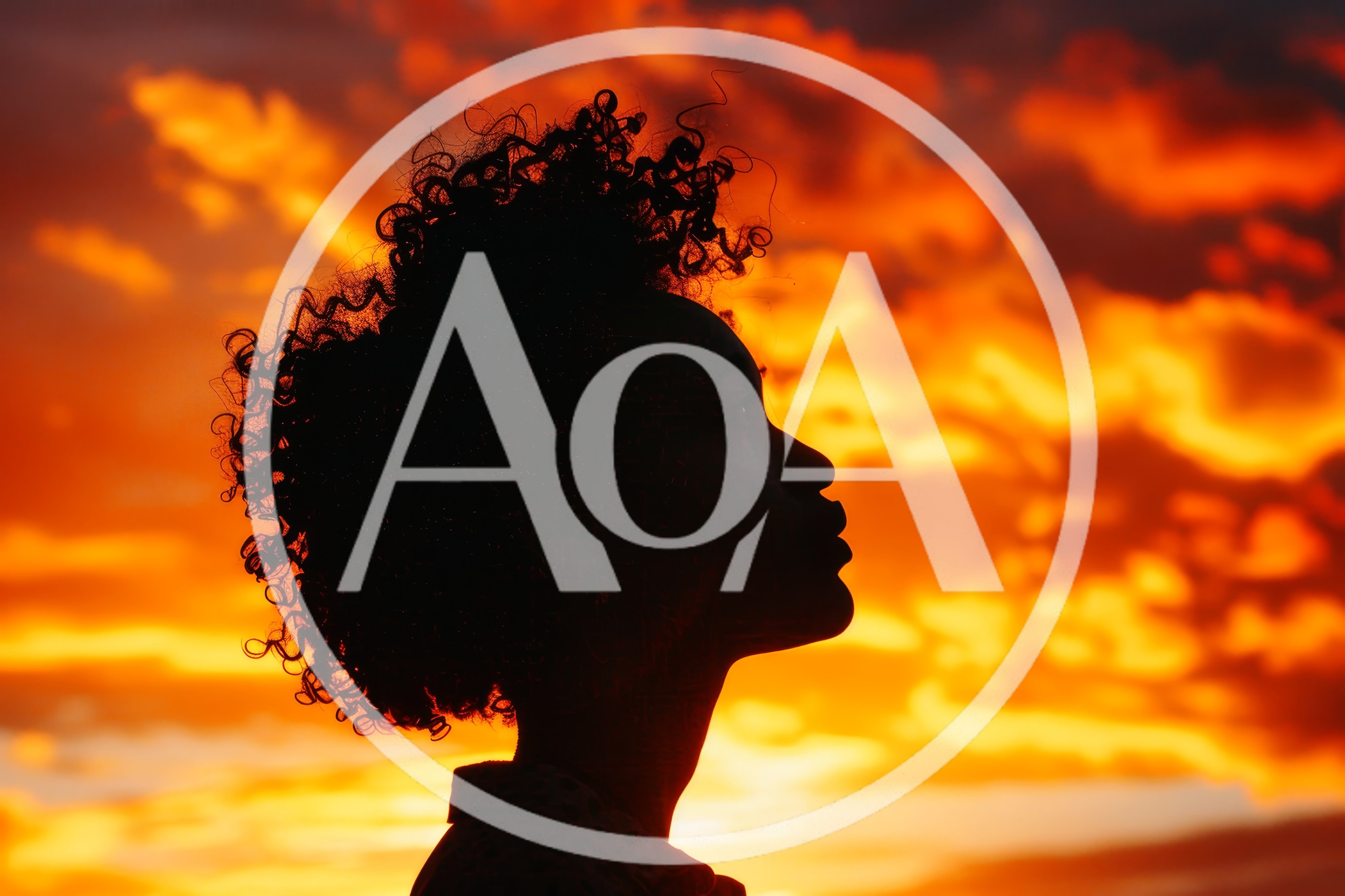 Silhouette Of A Woman With Curly Hair At Sunset