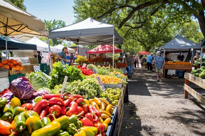 Outdoor Farmers Market With Fresh Produce Stalls