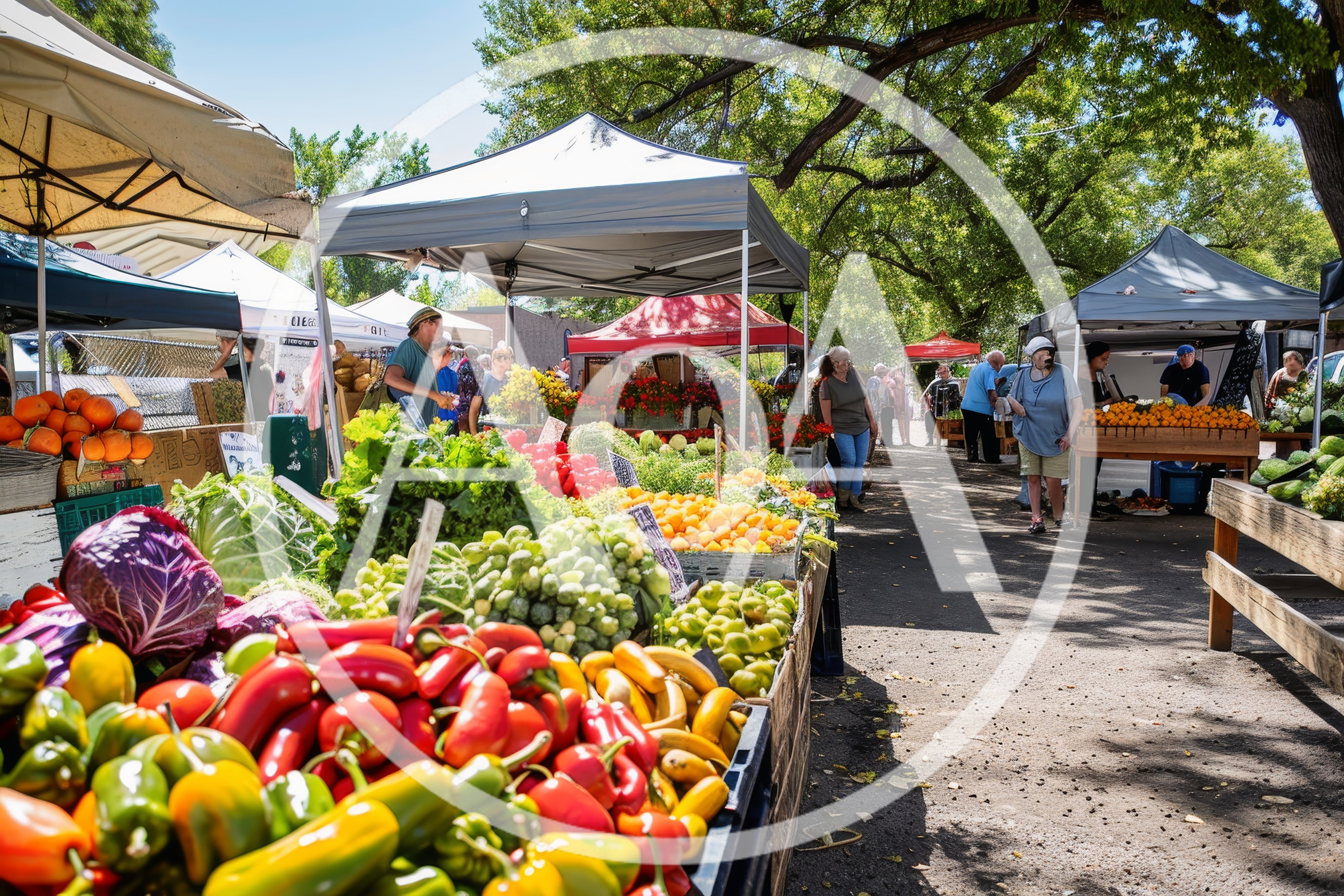 Outdoor Farmers Market With Fresh Produce Stalls